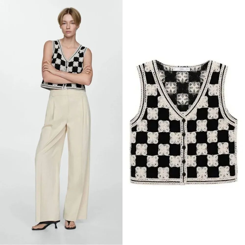 NEW Mango Combined Crochet Vest Jacket